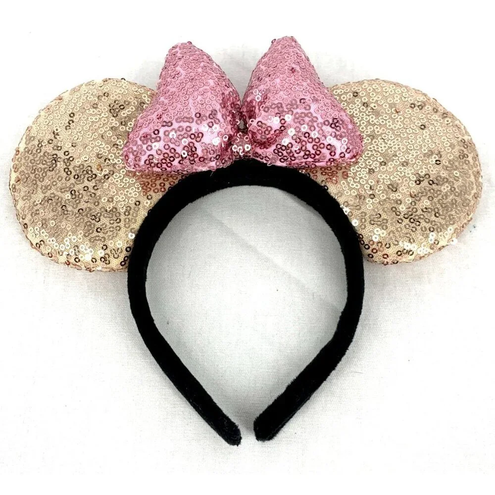 Minnie Mouse Sequin Headband Gold Pink Embellished